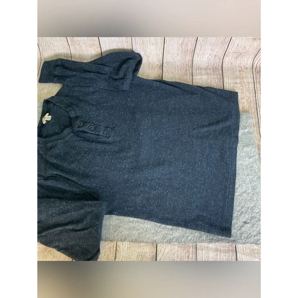 J. Crew Men's Navy Heathered Henley Knit Sweater 100% Cotton Size M